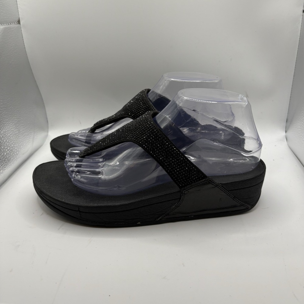 Fitflop Lottie Shimmer Crystal Thong Sandals Black Size EU 39/ US 8